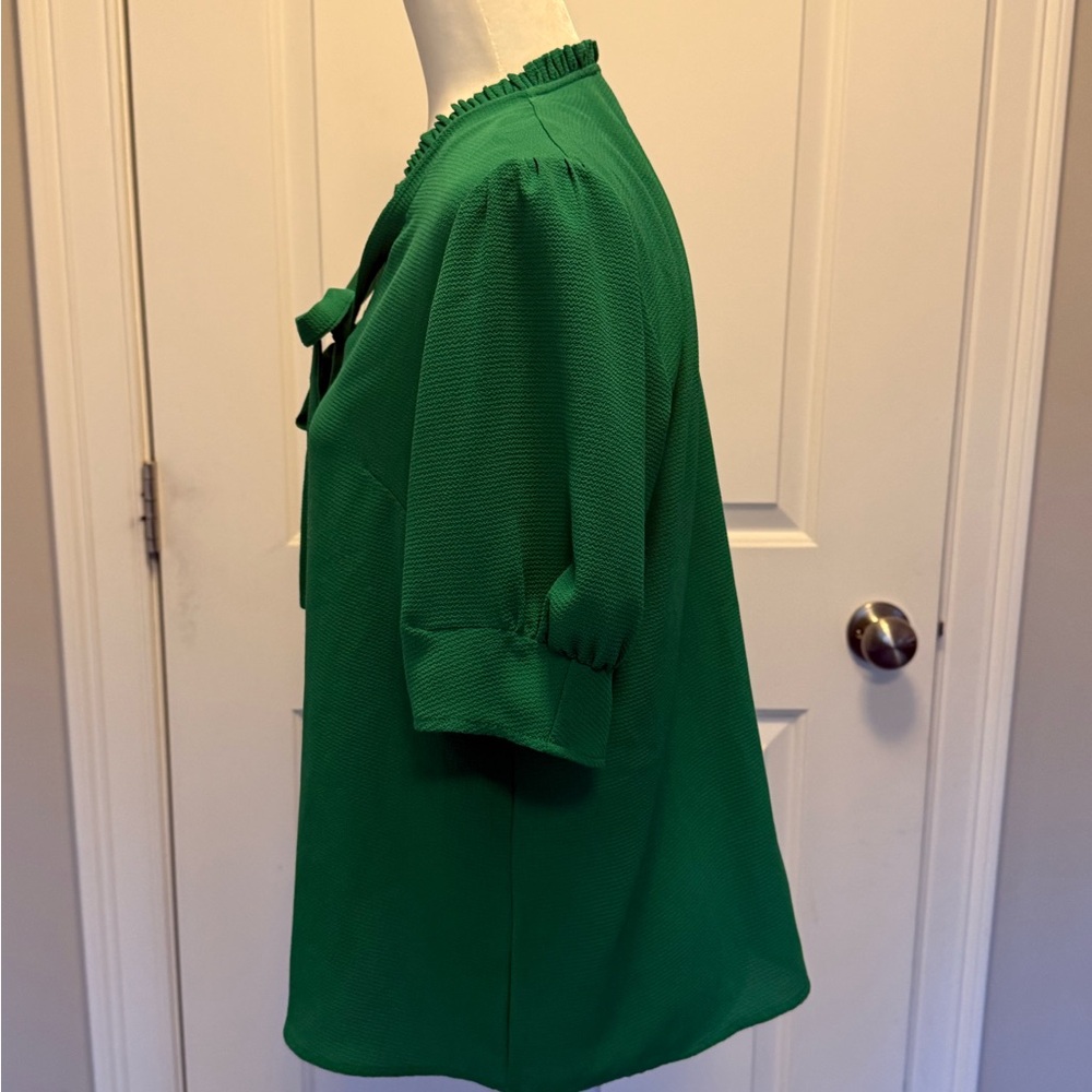 Cece Green Women's Top with Tie Neck - Picture 2 of 6